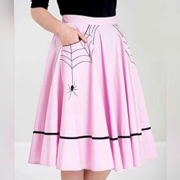 Hell Bunny Dresses & Skirts - Hell Bunny Pink Spider Web Print Skirt size S Gothic Halloween Rockabilly